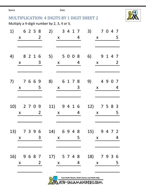 four by one digit multiplication.